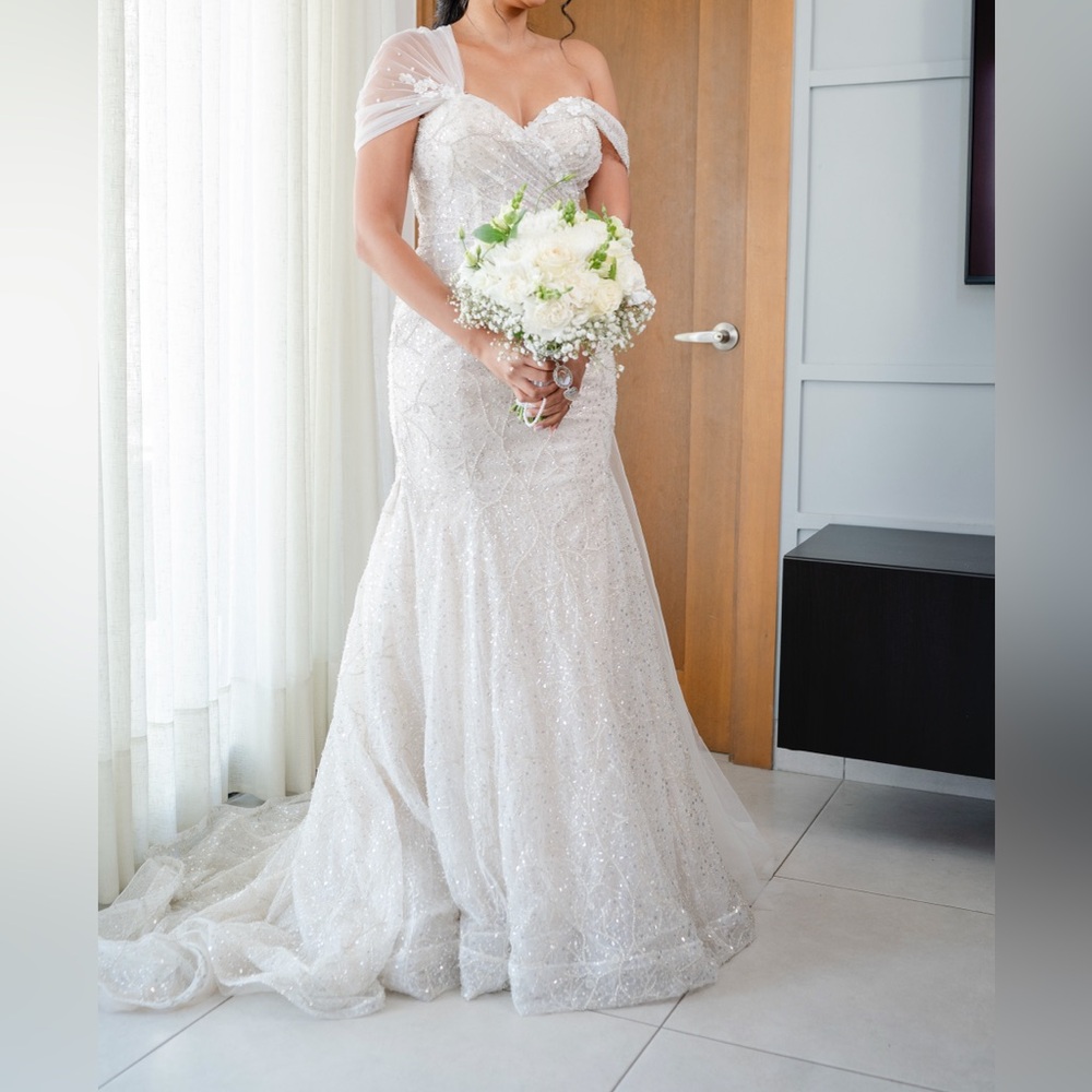 La Premiere Stunning champagne Wedding Dress with Beaded Details